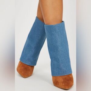 Brown and Denim Fold Over Booties
